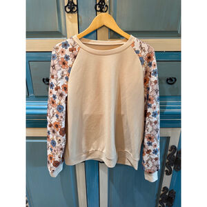 Women's Unbranded Beige Floral Raglan Sweatshirt M